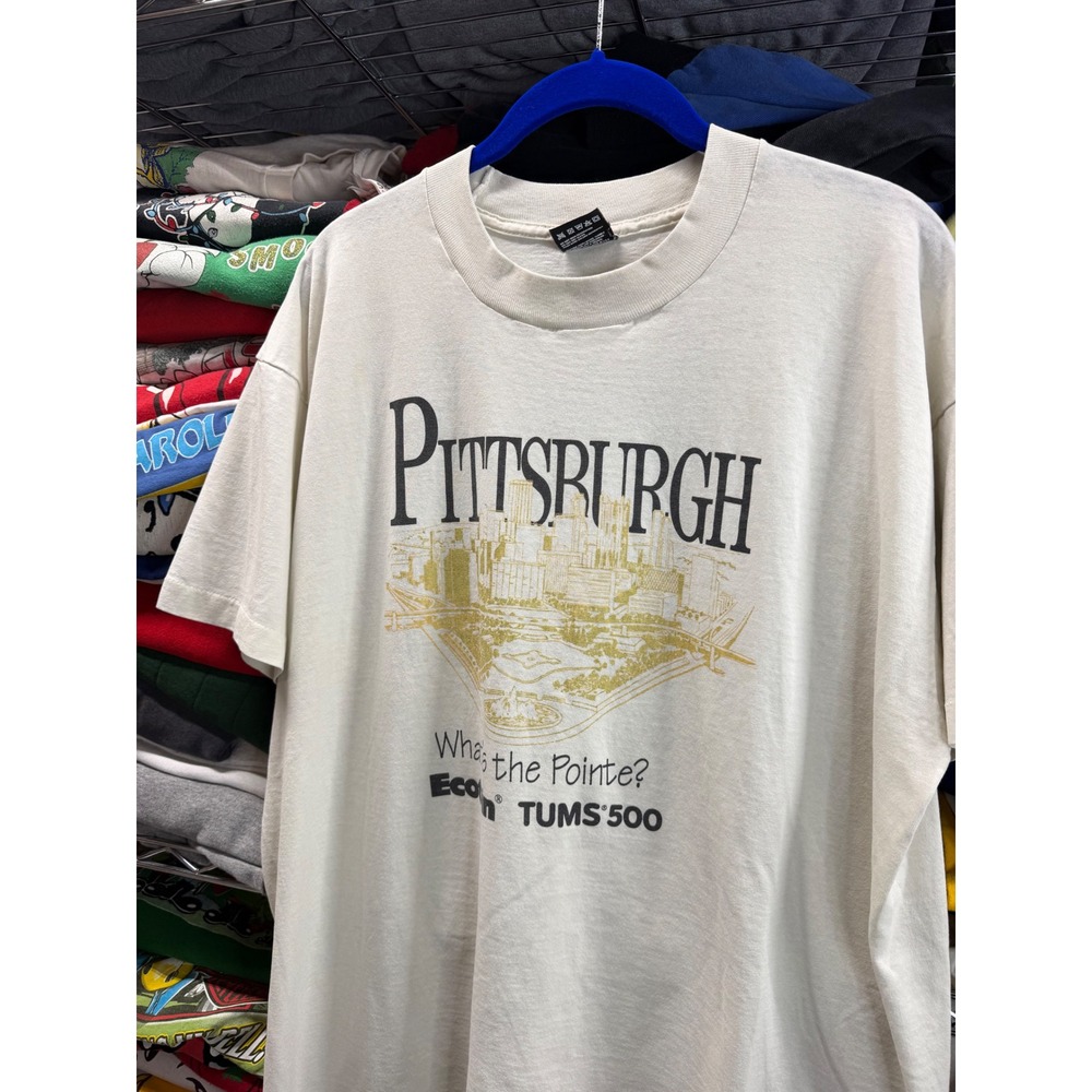 Vintage Pittsburgh Skyline T-Shirt XL Mens Single Stitch Ecotrin Tums Promo 90s